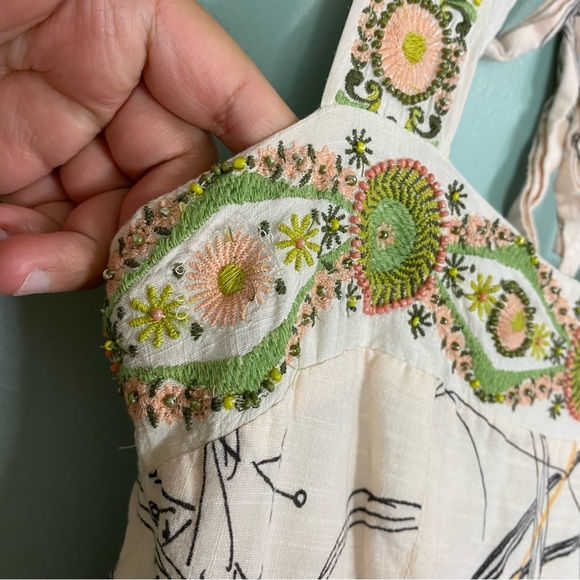 Anthropologie Square Neck Floral Embroidered Beaded Maxi Dress XS - Picture 4 of 13